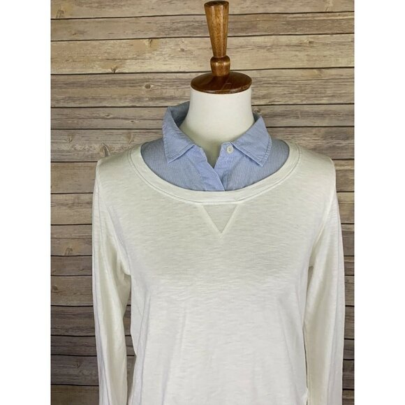 Tommy Hilfiger Womens Small Layered Top Collared Blue White Long Sleeve Blouse - Picture 2 of 9